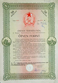 1949 Magyar Npkztrsasg Nyeremnyklcsne tves Tervklcsn 50 forint 