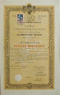 llamadssgi Ktvny- Jradkklcsn 100 korona 1904