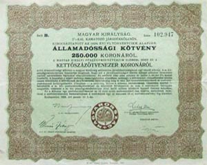 llamadssgi Ktvny- Jradkklcsn 250000 korona 1925