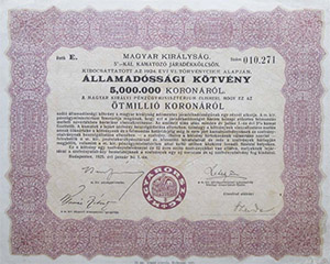 llamadssgi Ktvny- Jradkklcsn 5000000 korona 1925