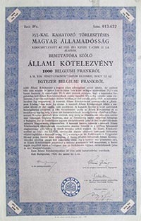 llamadssgi Ktvny llami Ktelezvny 1000 belgiumi frank 1926