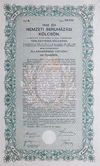 Nemzeti Beruhzsi Klcsn 100 peng 1938