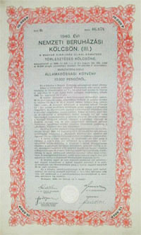 <i>Nemzeti Beruházási Kölcsön III 10000 pengő 1940