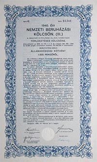 Nemzeti Beruhzsi Klcsn 1000 peng 1940