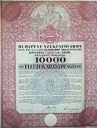 Budapest Szkesfvros Klcsn Ktezelvny 10000 aranypeng 1939