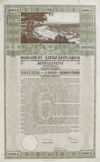 Budapest Szkesfvros Ktelezvny 1000 korona 1916