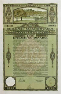 Budapest Szkesfvros Ktelezvny 1000 korona 1920