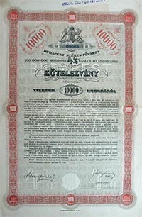 Budapest Szkesfvros Ktelezvny 10000 korona 1897