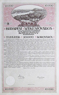 Budapest Szkesfvros Ktelezvny 10000 korona 1918