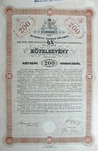Budapest Szkesfvros Ktelezvny 200 korona 1897