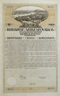 Budapest Szkesfvros Ktelezvny 200 korona 1918