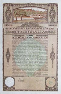 Budapest Szkesfvros Ktelezvny 200 korona 1920
