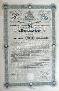 Budapest Szkesfvros Ktelezvny 2000 korona 1897