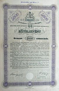 Budapest Szkesfvros Ktelezvny 5000 korona 1897