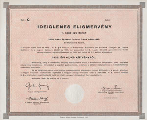 Ideiglenes elismervny 1925 vi ktvnyrl 1000 francia frank 1946