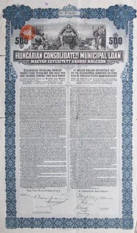 Magyar Egyestett Vrosi Klcsn ktvny 500 usa dollr 1925