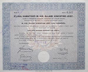 Magyar Kirlyi llami Kincstri Jegy 1000 peng 1945