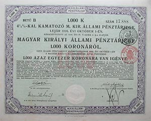 Magyar Kirlyi llami Pnztrjegy 1000 korona 1913