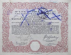 Magyar Kirlyi llami Pnztrjegy 10000 korona 1918 5 v
