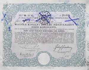 Magyar Kirlyi llami Pnztrjegy 10000 korona 1918 7 v