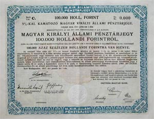 Magyar Kirlyi llami Pnztrjegy 100000 holland forint 1917