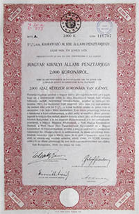 Magyar Kirlyi llami Pnztrjegy 2000 korona 1916