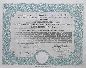 Magyar Kirlyi llami Pnztrjegy 2000 korona 1918 7 v
