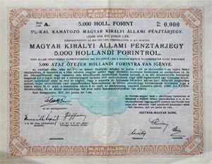 Magyar Kirlyi llami Pnztrjegy 5000 holland forint 1917