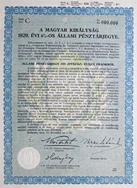 Magyar Kirlyi llami Pnztrjegy 500 frank 1929