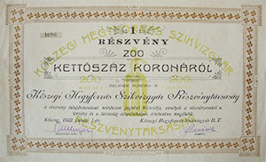 Kszegi Hegyforrs Szikvzgyr Rszvnytrsasg rszvny 200 korona 1922 Kszeg