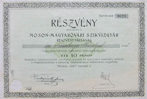 Moson-Magyarvri Szikvzgyr Rszvnytrsasg rszvny 10 peng 1927