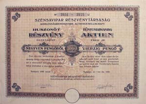 Sznsavipar Rszvnytrsasg rszvny 25x40 1000 peng 1939