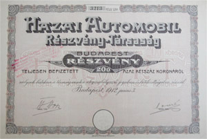 Hazai Automobil Rszvnytrsasg rszvny 200 korona 1912