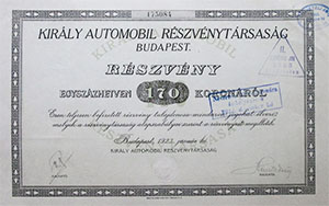 Kirly Autmobil Rszvnytrsasg rszvny 170 korona 1923