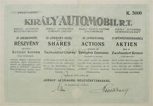 Kirly Autmobil Rszvnytrsasg rszvny 25x200 korona 1923