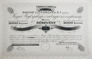 Magyar Lloydmvek Rszvnytrsasg ezeltt Magyar Lloyd Replgp- s motorgyr Rszvnytrsasg rszvny 25x200 5000 korona 1923