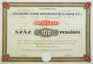 Neuschlosz-Lichtig Replgpgyr s Faipar Rszvnytrsasg rszvny 100 peng 1930