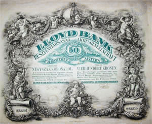 Lloyd Bank Rszvnytrsasg rszvny 50x400 korona 1923
