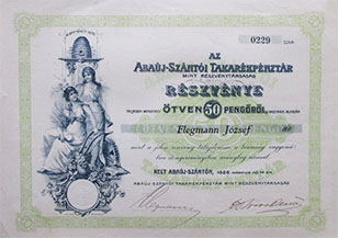Abajsznti Takarkpnztr mint Rszvnytrsasg rszvny 50 peng 1929