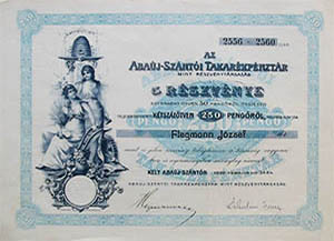 Abajsznti Takarkpnztr mint Rszvnytrsasg rszvny 5x50 250 peng 1929