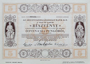 Abonyi Kzgazdasgi Bank Rszvnytrsasg rszvny 50 peng 1927