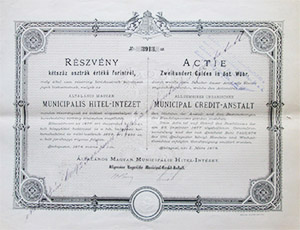ltalnos Magyar Municiplis Hitelintzet rszvny 200 forint 1878