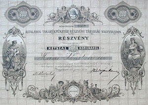 ltalnos Takarkpnztr Rszvnytrsasg Nagyvradon rszvny 200 korona 1905