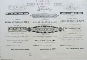 Angol-Magyar Bank Rszvnytrsasg rszvny 100 forint 1875