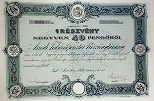 Aszdi Takarkpnztr Rszvnytrsasg rszvny 40 peng 1928 Aszd