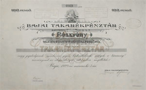 Bajai Takarkpnztr Rszvnytrsasg rszvny 100 peng 1929
