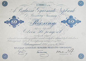 Balassagyarmati Npbank Rszvnytrsasg rszvny 50 peng 1927