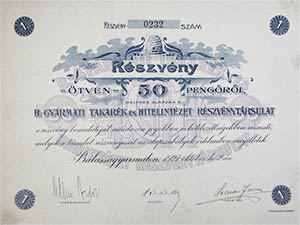 Balassagyarmati Takark- s Hitelintzet Rszvnytrsulat rszvny 50 peng 1927