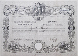 Bntkomlsi Takarkpnztr rszvny 100 forint 1888