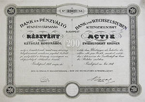 Bank s Pnzvlt Rszvnytrsasg rszvny 200 korona 1918